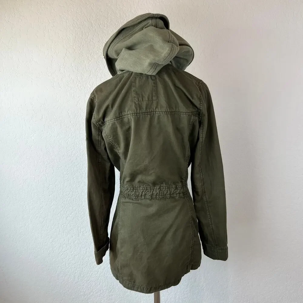 Vintage Y2K Hollister Army Jacket Hooded Bird Logo Utility Medium Bella Swan - Picture 6 of 15